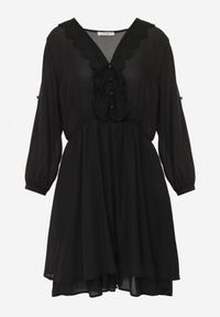 Renee - Czarna Sukienka Mini z Gumką w Talii i Koronkowymi Wstawkami Kelia. Okazja: na co dzień, na imprezę. Kolor: czarny. Materiał: koronka. Typ sukienki: proste. Styl: casual, elegancki. Długość: mini #3