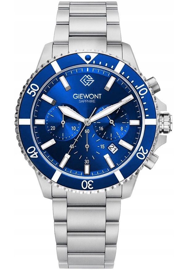 Zegarek Giewont Zegarek Męski Giewont Chronograph Sapphire Srebrno Niebieski. Kolor: niebieski, srebrny, wielokolorowy