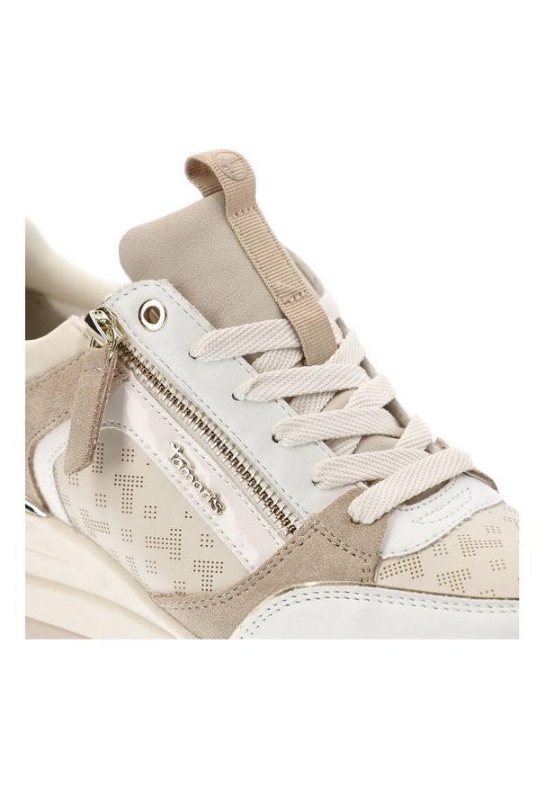 Beżowe Sneakersy Tamaris Wygodne Buty Damskie. Okazja: na co dzień. Kolor: beżowy. Szerokość cholewki: normalna. Wzór: aplikacja. Obcas: na koturnie. Styl: casual