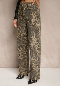 Renee - Panterkowe Jeansy High Waist o Szerokim Kroju Quelire. Okazja: na co dzień. Stan: podwyższony. Styl: casual