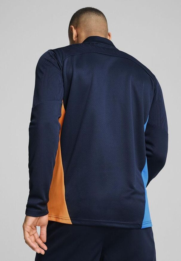 Puma - Męska bluza treningowa Olympique Marsylia z zamkiem 1/4 PUMA. Kolor: pomarańczowy, niebieski, żółty, wielokolorowy. Sport: fitness