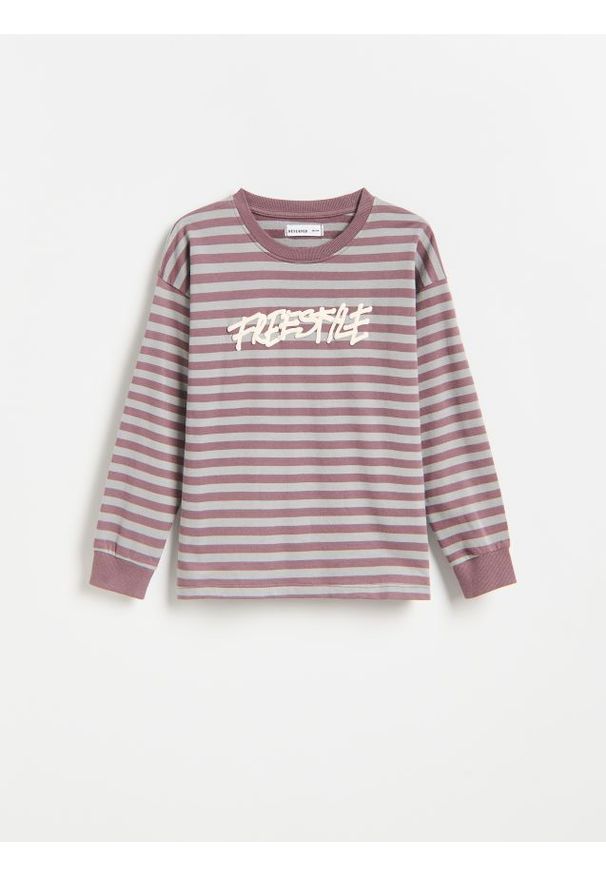 Reserved - Bawełniany longsleeve w paski - ciemnoszary. Kolor: szary. Materiał: bawełna. Długość rękawa: długi rękaw. Wzór: paski