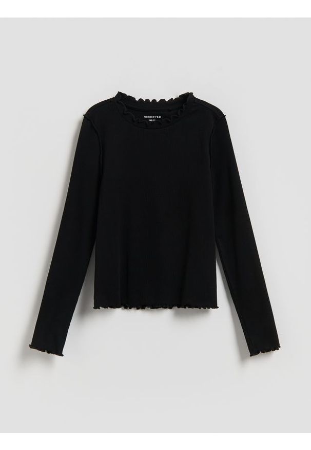 Reserved - Bawełniana koszulka w prążki - czarny. Kolor: czarny. Materiał: bawełna. Wzór: prążki