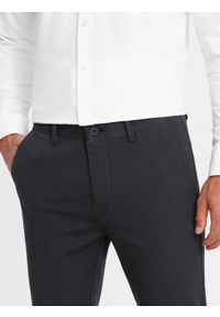 Ombre Clothing - Spodnie klasyczne męskie chino z delikatną teksturą - grafitowe V4 - Rozmiar: L. Kolor: szary. Materiał: materiał, poliester, bawełna. Styl: klasyczny #7