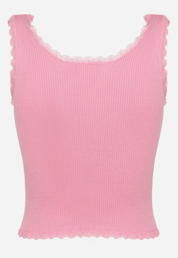 Born2be - Różowy Tank Top z Ozdobną Lamówką z Koronki Aritvea. Okazja: na co dzień. Kolor: różowy. Materiał: koronka. Wzór: koronka. Sezon: wiosna, lato. Styl: casual, klasyczny