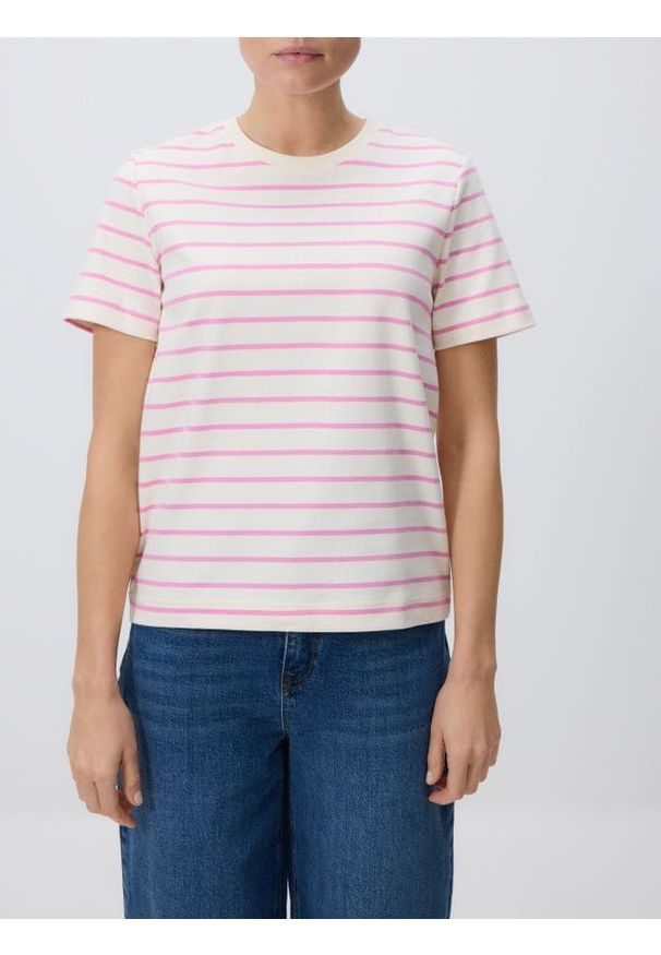 Reserved - T-shirt z bawełny merceryzowanej - brudny róż. Kolor: różowy. Materiał: bawełna