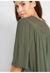 bonprix - Długa tunika z kreszowanego materiału, rękaw 1/2. Kolor: zielony. Materiał: materiał. Długość rękawa: krótki rękaw. Długość: krótkie, długie #2