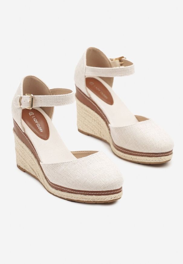 Renee - Beżowe Sandały na Koturnie z Plecionką w Stylu Espadryli Alathria. Okazja: na co dzień. Zapięcie: sprzączka. Kolor: beżowy. Sezon: lato. Obcas: na koturnie. Styl: elegancki, casual