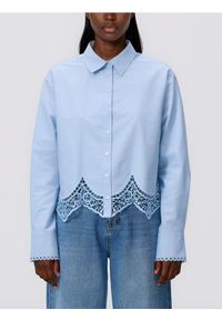 Reserved - Koszula z ażurowym dołem - jasnoniebieski. Kolor: niebieski. Materiał: tkanina, bawełna. Wzór: ażurowy #1