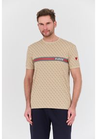 Guess - GUESS Beżowy męski t-shirt Jamey, Rozmiar XXL. Kolor: beżowy