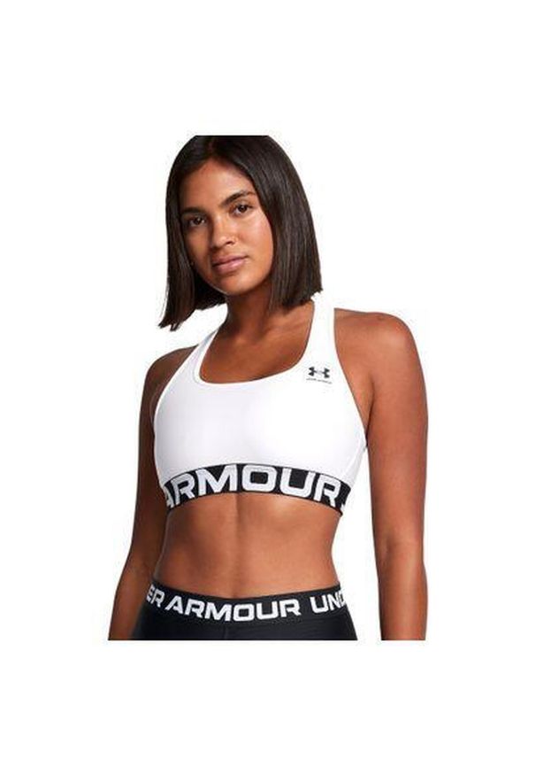 Biustonosz treningowy Under Armour HG Authentics Mid Branded. Kolor: biały. Sport: fitness