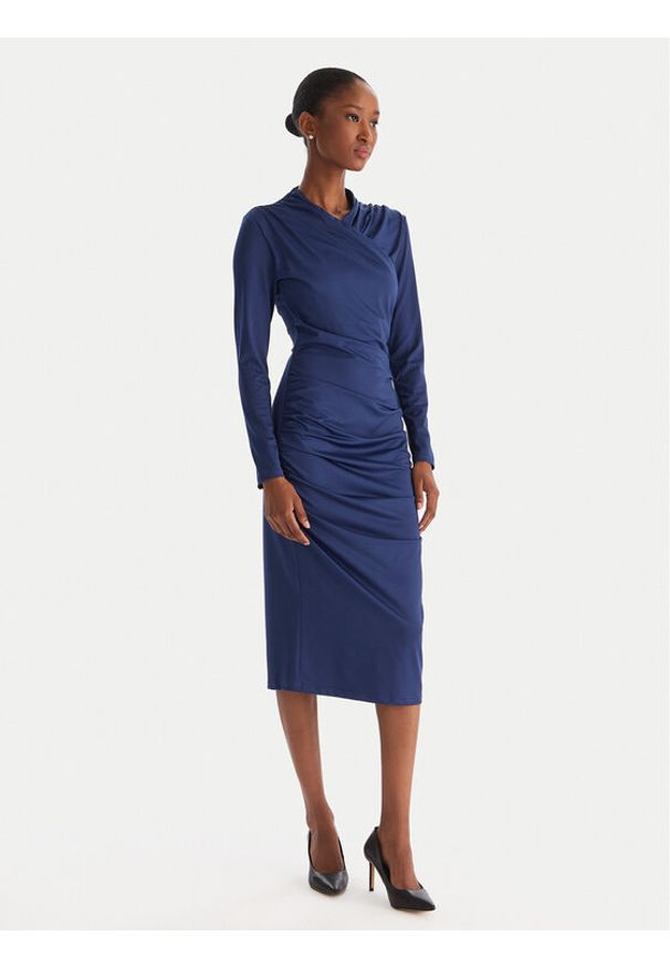 ACCESS FASHION Sukienka koktajlowa 54-3040-225 Granatowy Slim Fit. Kolor: niebieski. Materiał: syntetyk. Styl: wizytowy