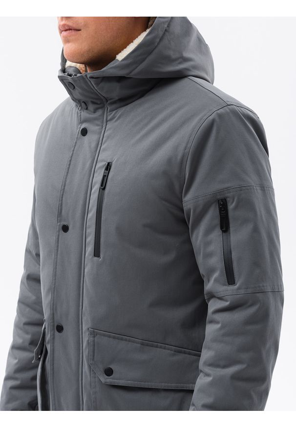 Ombre Clothing - Kurtka męska zimowa C517 - grafitowa - XXL. Kolor: szary. Materiał: poliester. Sezon: zima