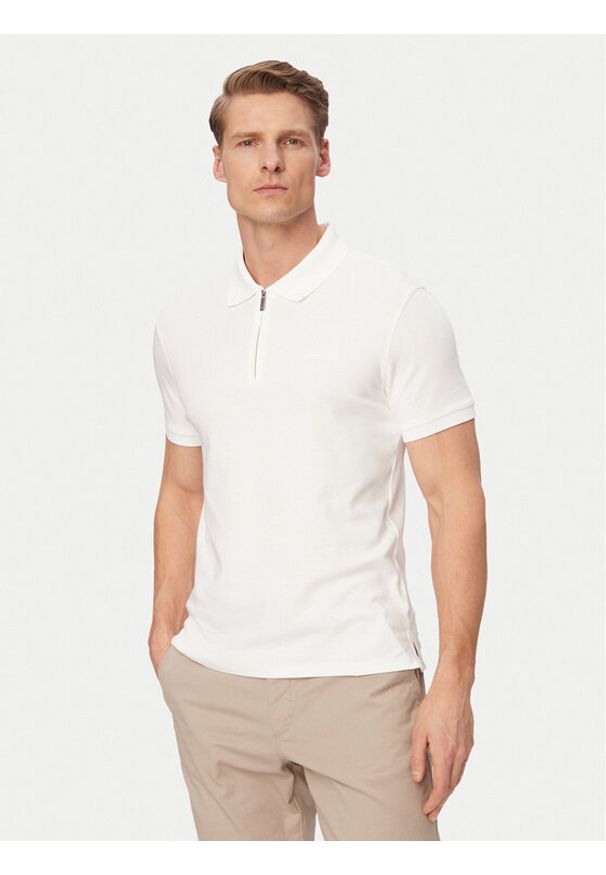 Calvin Klein Polo LV04LE255G Biały Slim Fit. Typ kołnierza: polo. Kolor: biały. Materiał: bawełna