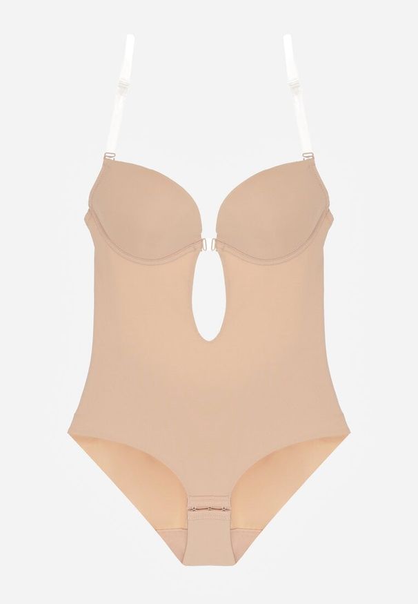 Born2be - Beżowe Bieliźniane Body z Odkrytymi Plecami i Wyciętym Dekoltem Terise. Kolor: beżowy