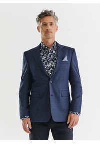 Pako Lorente - PAKO LORENTE – Granatowa marynarka garniturowa w subtelną kratę. Kolor: niebieski. Materiał: poliester, wiskoza, elastan. Wzór: kratka #1