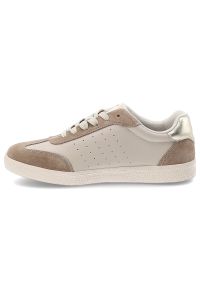Sneakersy damskie S.Barski, sportowe ze skóry naturalnej wstawki zamszowe perforowana cholewka sznurowane lekka podeszwa casual, beżowe, LR61-7091. Okazja: na co dzień. Zapięcie: sznurówki. Kolor: beżowy. Materiał: skóra, zamsz. Szerokość cholewki: normalna. Sport: turystyka piesza #2