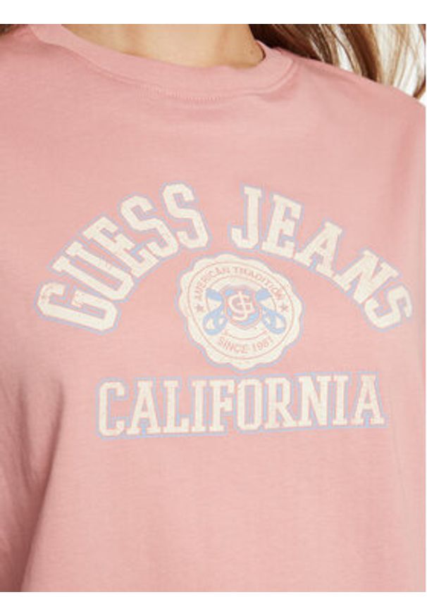 Guess Jeans T-Shirt W5RI43 K8HM0 Różowy Regular Fit. Kolor: różowy. Materiał: bawełna