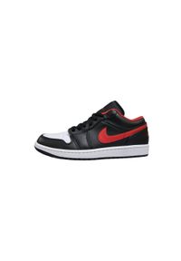 Buty do chodzenia męskie Nike Air Jordan 1. Zapięcie: sznurówki. Kolor: wielokolorowy, czarny, czerwony. Materiał: skóra, syntetyk, materiał. Szerokość cholewki: normalna. Model: Nike Air Jordan. Sport: turystyka piesza