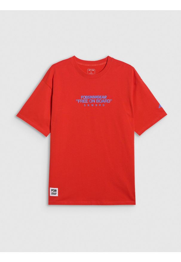 4f - 4F T-shirt loose z nadrukiem męski - czerwony XL. Okazja: na co dzień. Kolor: czerwony. Materiał: materiał. Wzór: nadruk. Styl: casual, klasyczny