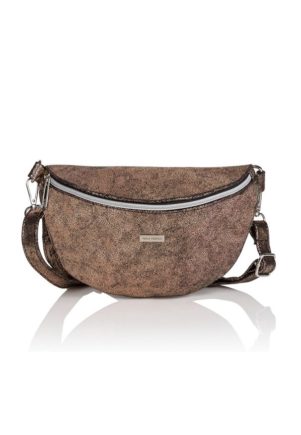 PAOLO PERUZZI - Skórzana saszetka nerka damska Paolo Peruzzi Z-15-F. Kolor: brązowy. Materiał: skórzane