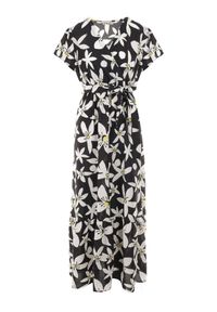 Born2be - Czarna Sukienka Marrie. Kolor: czarny. Materiał: materiał. Długość rękawa: krótki rękaw. Wzór: kwiaty. Sezon: lato. Typ sukienki: kopertowe. Długość: maxi #4