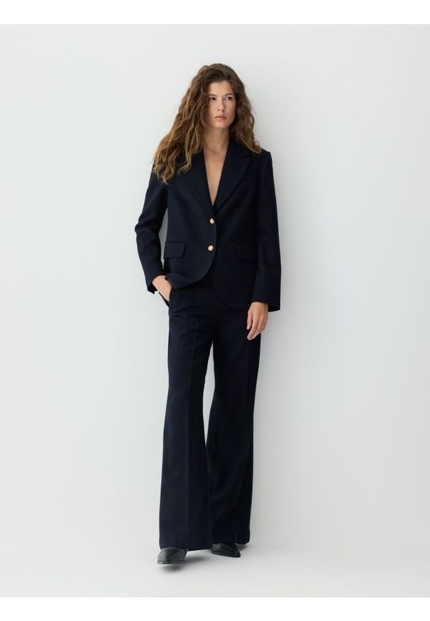 Reserved - Spodnie z wełną - granatowy. Kolor: niebieski. Materiał: wełna