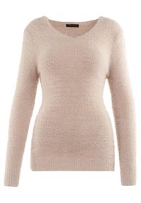 Born2be - Jasnobeżowy Sweter Wełniany Panaris. Typ kołnierza: dekolt w serek. Kolekcja: plus size. Kolor: beżowy. Materiał: wełna. Styl: klasyczny #6