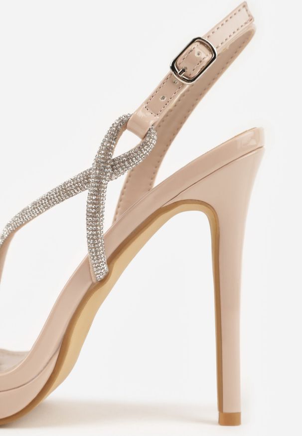 Born2be - Beżowe Szpilki Sandały Ozdobione Cyrkoniami i Transparentnymi Paskami Vikialie. Zapięcie: pasek. Kolor: beżowy. Wzór: aplikacja. Obcas: na szpilce. Styl: elegancki, klasyczny