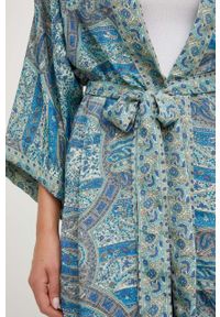 Answear Lab kimono jedwabne kolor turkusowy niezapinana wzorzysta. Kolor: turkusowy. Materiał: jedwab. Styl: wakacyjny #2