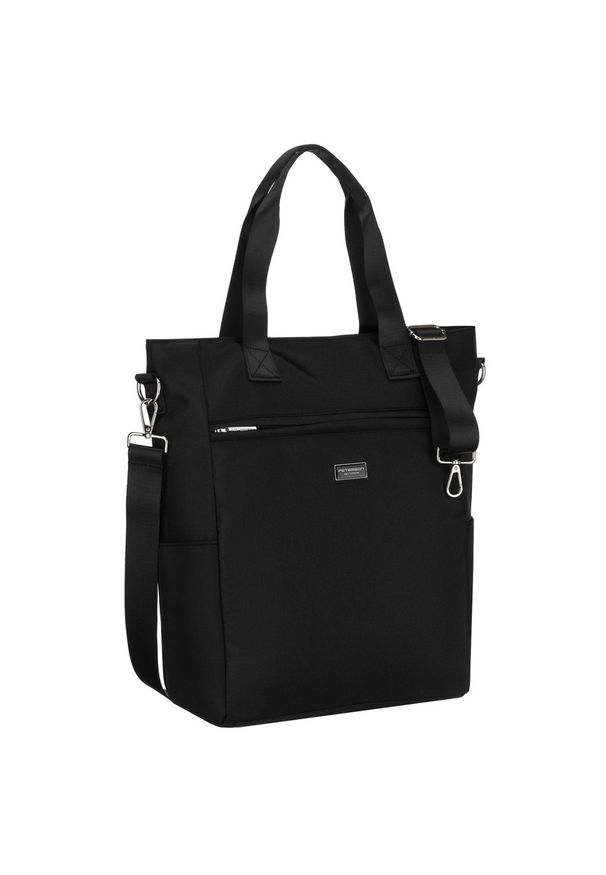 Czarna, pojemna shopperka damska na uchwytach i doczepianym pasku Peterson PTN CTY-17. Kolor: czarny