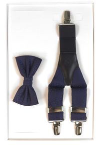 Modini - Granatowo-czarny zestaw w kwiatki - muszka i szelki Z12. Kolor: czarny, wielokolorowy, niebieski. Wzór: kwiaty #1