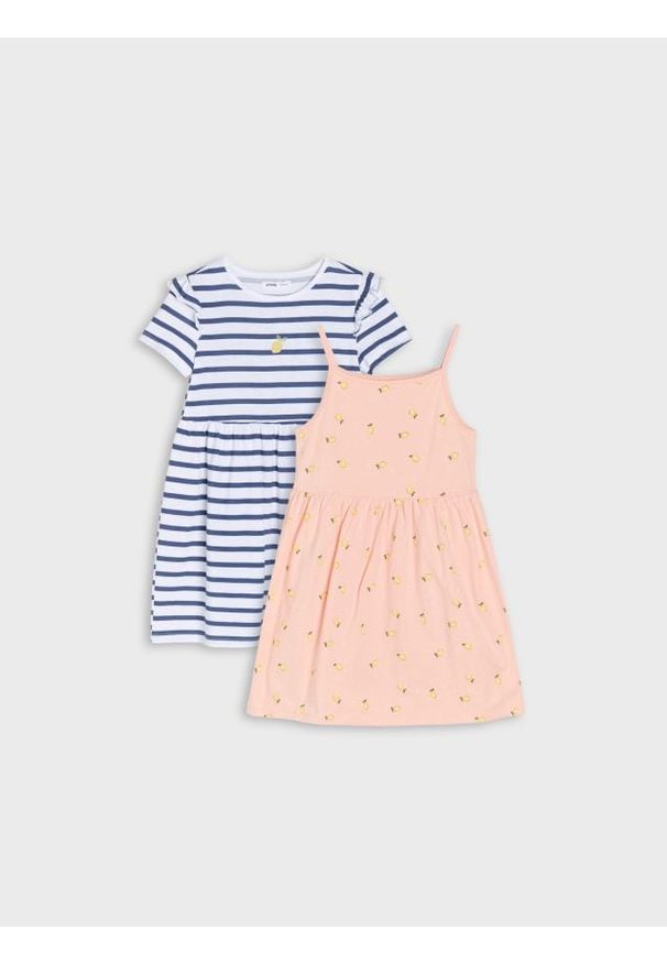 Sinsay - Bawełniane sukienki w paski i z motywem cytryn 2 pack - wielobarwny. Materiał: bawełna. Wzór: paski