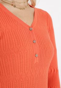 Born2be - Pomarańczowy Sweter z Prążkowanej Dzianiny Roche. Kolor: pomarańczowy. Materiał: dzianina, prążkowany. Styl: klasyczny #3
