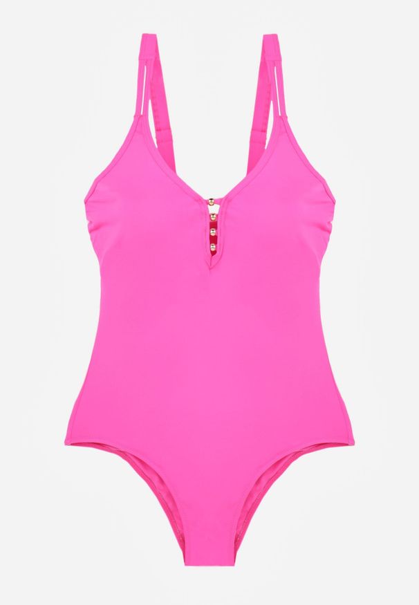 Born2be - Fuksjowy Strój Kąpielowy Ozdobiony Koralikami Rhelea. Kolor: różowy. Wzór: aplikacja