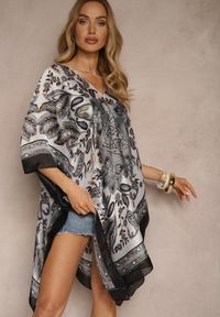 Renee - Czarne Ponczo Narzutka z Wiskozy i Jedwabiu w Stylu Boho Acera. Kolor: czarny. Materiał: jedwab, wiskoza. Sezon: lato. Styl: boho