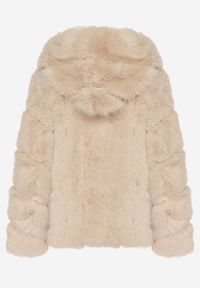 Born2be - Jasnobeżowa Futrzana Kurtka z Kapturem Daviella. Typ kołnierza: kaptur. Kolor: beżowy. Materiał: futro. Wzór: aplikacja #4