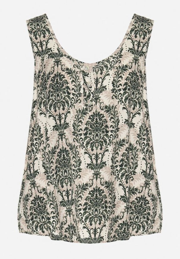 Born2be - Zielono-Beżowa Bluzka z Bawełny ze Wzorem Boho Napolea. Kolor: zielony. Materiał: bawełna. Styl: boho