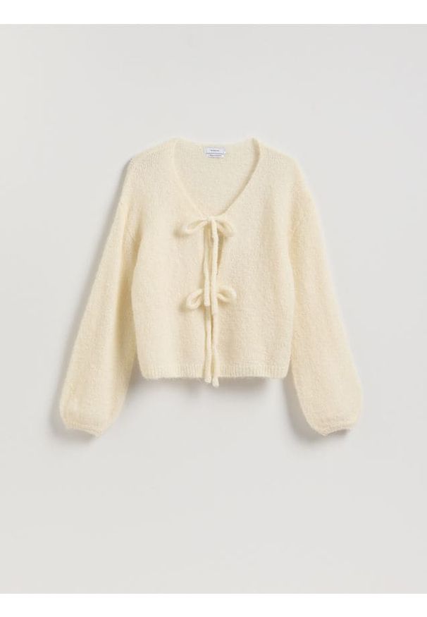 Reserved - Kardigan z wełną alpaki - złamana biel. Materiał: wełna