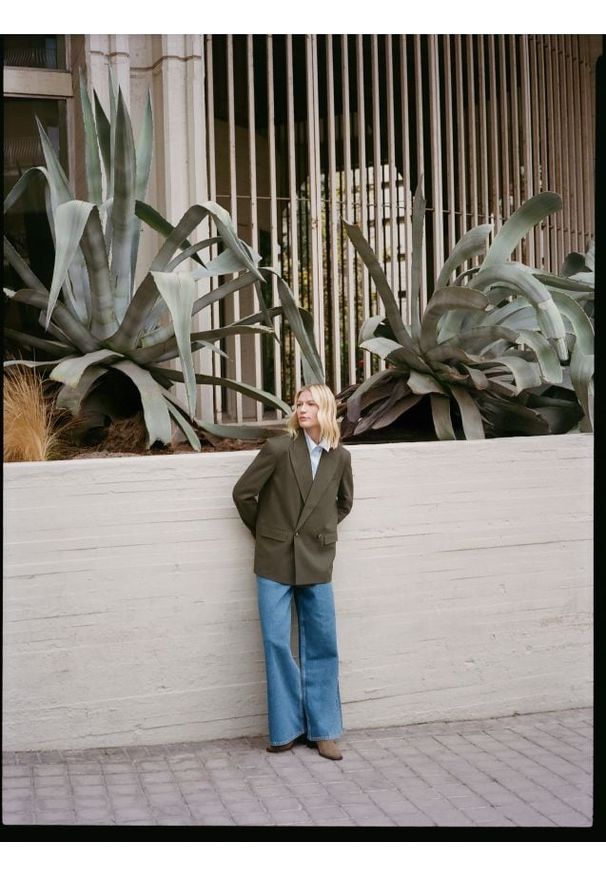 Reserved - Dwurzędowa marynarka - ciemnozielony. Kolor: zielony. Materiał: tkanina, wełna, wiskoza