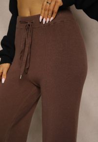 Renee - Brązowe Spodnie Wide Leg High Waist z Dodatkiem Kaszmiru Nevalla. Okazja: na co dzień. Stan: podwyższony. Kolor: brązowy. Materiał: kaszmir. Styl: casual, elegancki #4