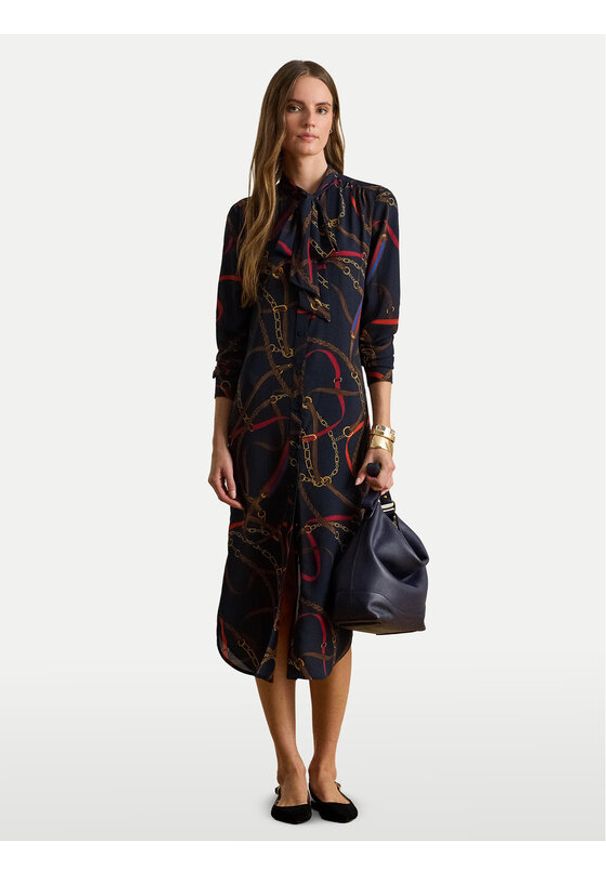 Lauren Ralph Lauren - LAUREN RALPH LAUREN Sukienka koszulowa 200P03552001 Granatowy Regular Fit. Kolor: niebieski. Materiał: syntetyk. Typ sukienki: koszulowe
