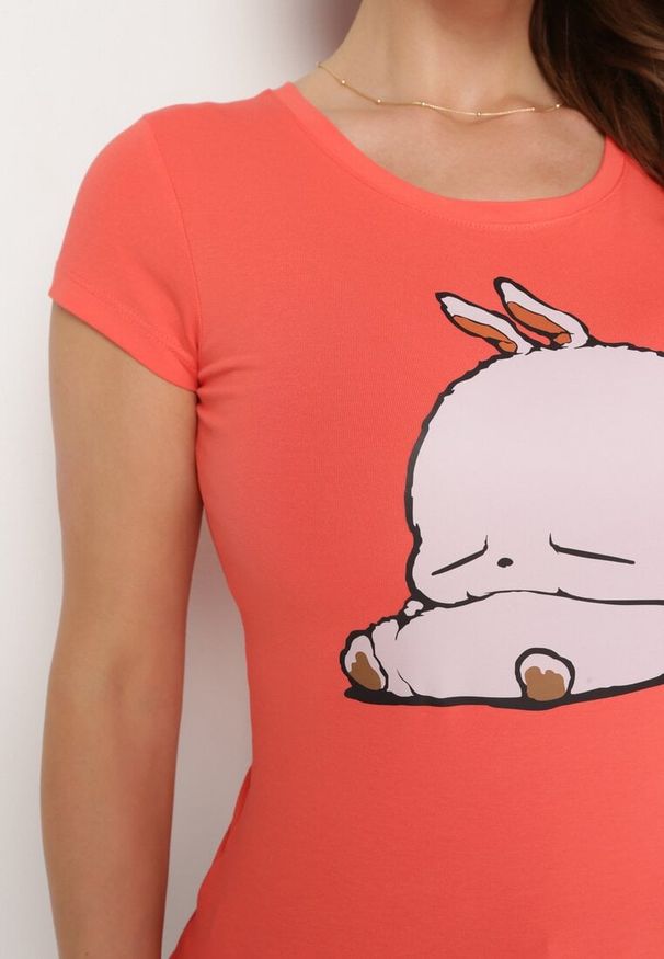 Born2be - Pomarańczowy Bawełniany T-shirt z Ozdobnym Nadrukiem Ianestra. Kolor: pomarańczowy. Materiał: bawełna. Wzór: nadruk. Sezon: lato