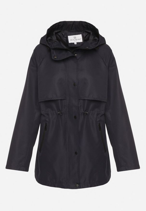 Born2be - Granatowa Klasyczna Kurtka Parka z Kapturem i Ściągaczem w Pasie Cinelle. Okazja: na co dzień. Typ kołnierza: kaptur. Kolor: niebieski. Materiał: jeans, skóra. Styl: klasyczny