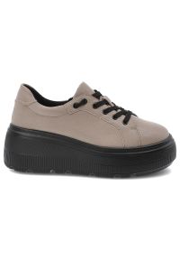 Beżowe Sneakersy Cambell Stylowe Obuwie Damskie Na Platformie. Okazja: na co dzień. Kolor: beżowy. Materiał: jeans, skóra. Szerokość cholewki: normalna. Obcas: na platformie. Styl: elegancki #3