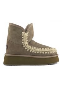 Mou - MOU Platform boot suede Śniegowce damskie. Kolor: szary. Materiał: materiał, wełna, zamsz. Szerokość cholewki: normalna. Sezon: zima. Obcas: na platformie #1