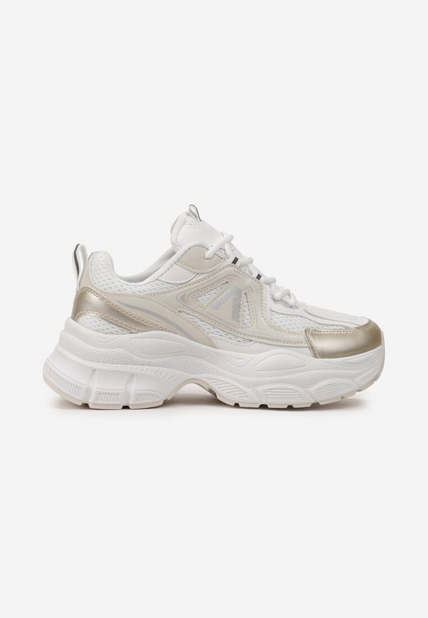 Renee - Złote Sneakersy z Siateczką i Wstawkami z Ekoskóry na Grubej Podeszwie Anirele. Kolor: beżowy