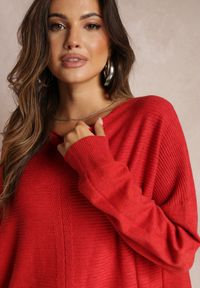 Renee - Czerwony Oversizowy Sweter o Przedłużonym Fasonie z Rękawami Typu Nietoperz Porunxa. Kolor: czerwony. Długość: długie. Sezon: jesień, zima #5