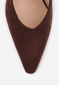 Renee - Ciemnobrązowe Szpilki VICES z Imitacji Zamszu z Wkładką ze Skóry Naturalnej Coralato. Nosek buta: szpiczasty. Kolor: brązowy. Materiał: skóra, zamsz. Obcas: na szpilce. Styl: elegancki. Wysokość obcasa: średni #7
