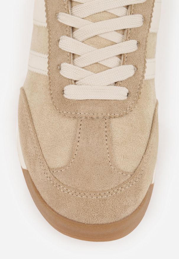 Born2be - Beżowe Sneakersy z Dwoma Paskami Evilirea. Okazja: na co dzień. Zapięcie: pasek. Kolor: beżowy. Materiał: jeans. Wzór: paski